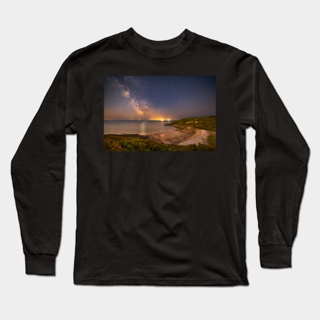 Milky Way over Pwlldu Bay, Gower Long Sleeve T-Shirt by dasantillo